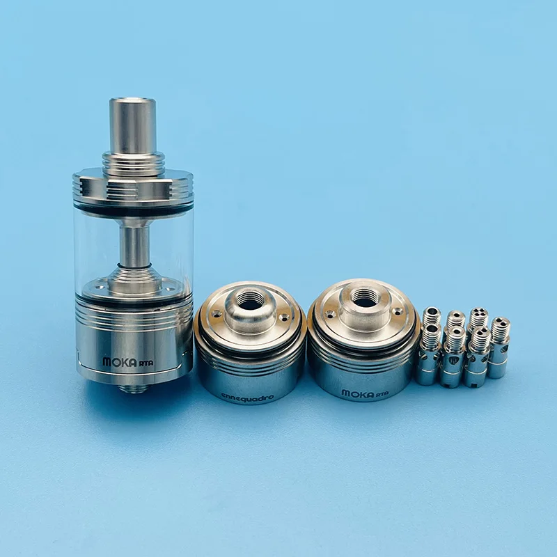 Moka MTL RTA 재건 가능한 탱크 베이프 무화기 W, 에어 핀 7 개, 챔버 3 개, 실버, 316SS, 4.5ml, 22mm