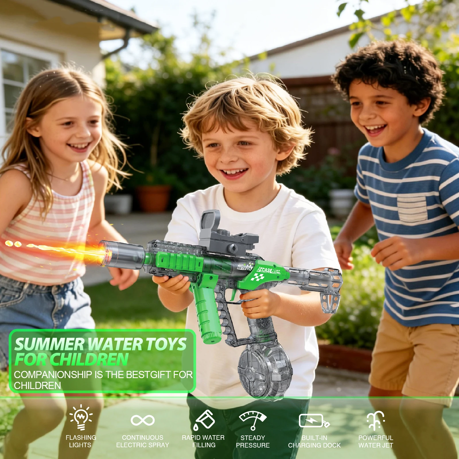 Electric Water Gun Toy with Lights and Sound Kids Automatic Watergun Large Capacity Long Range Squirt Gun Outdoor Beach Pool Toy