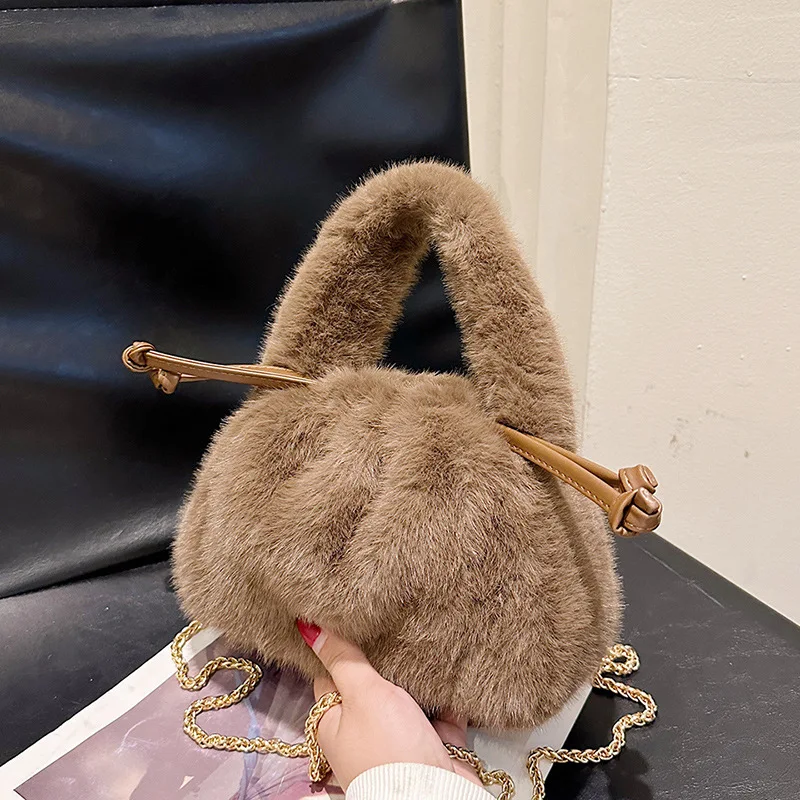 Nouveau Sac à Main en Fausse Fourrure Tendance, Sac à Bandoulière en Peluche Polyvalent pour Femme, Sac Lanterne à Cordon