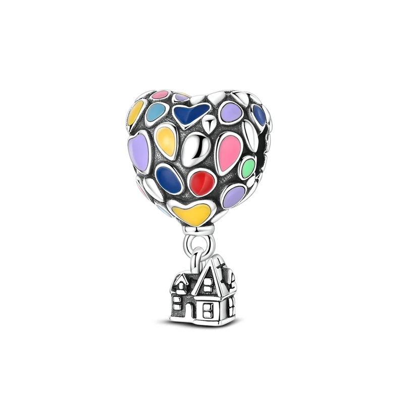 

925 Sterling Silver Colorful Charms Bead Heart Shape Hot Air Balloon Flying House Dangle Fit Original Bracelet DIY Women Jewelry
