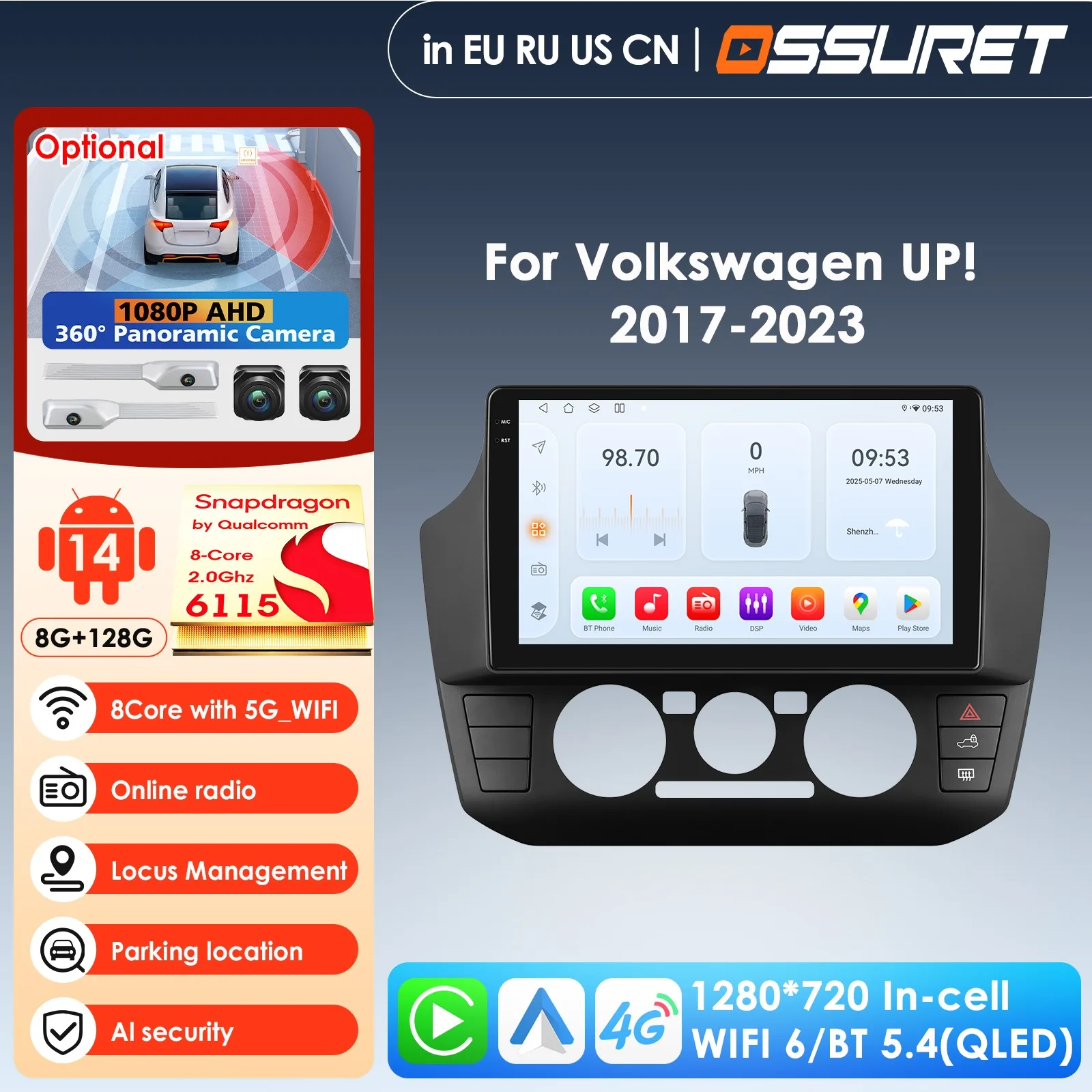 Sistemi intelligenti per auto Carplay Autoradio Android per Volkswagen UP! 2017 -2023 UP Lettore video multimediale manuale A/C Audio WIFI
