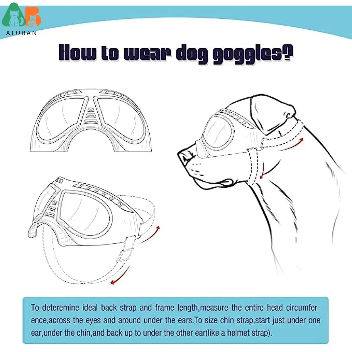 ATUBAN Gafas para perros Gafas de sol para perros de área grande, Gafas para perros de protección ocular a prueba de viento y nieve de razas grandes para conducir al aire libre en bicicleta