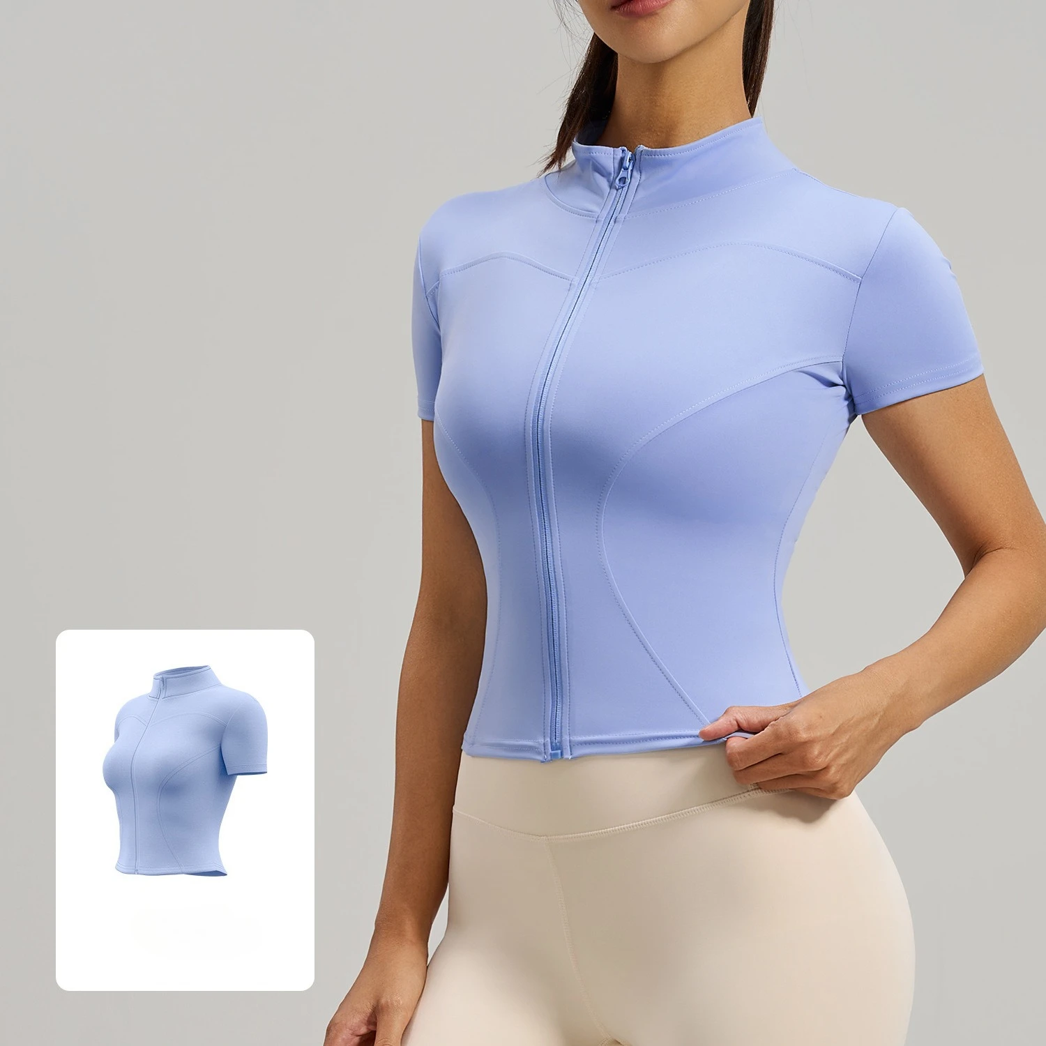 Quick Dry Breathable Yoga Jacket Women High Elastic Short Sleeve Stand Collar Tight Coat Outdoor Running Fitness Sportswear