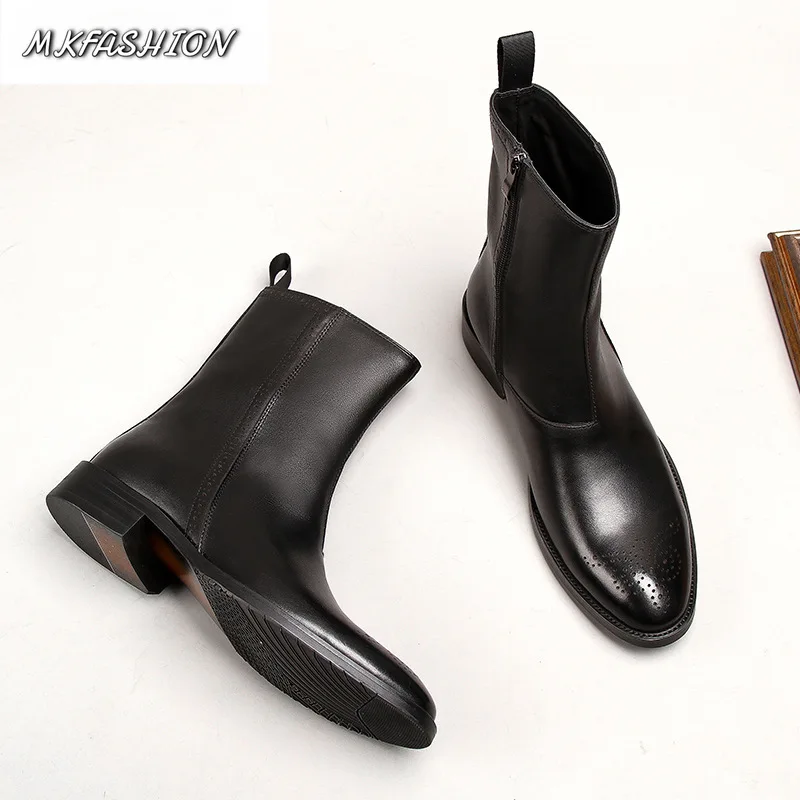 Men Business Brogue High Top Cowhide Boots Soft Leather Comfortable Office Shoes