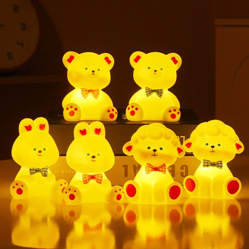 

Children's Cartoon Creative Enamel Night Light Cute Animal Rabbit Lamb Bear Luminous Doll Toys Bedroom Decorations Luminous Toys