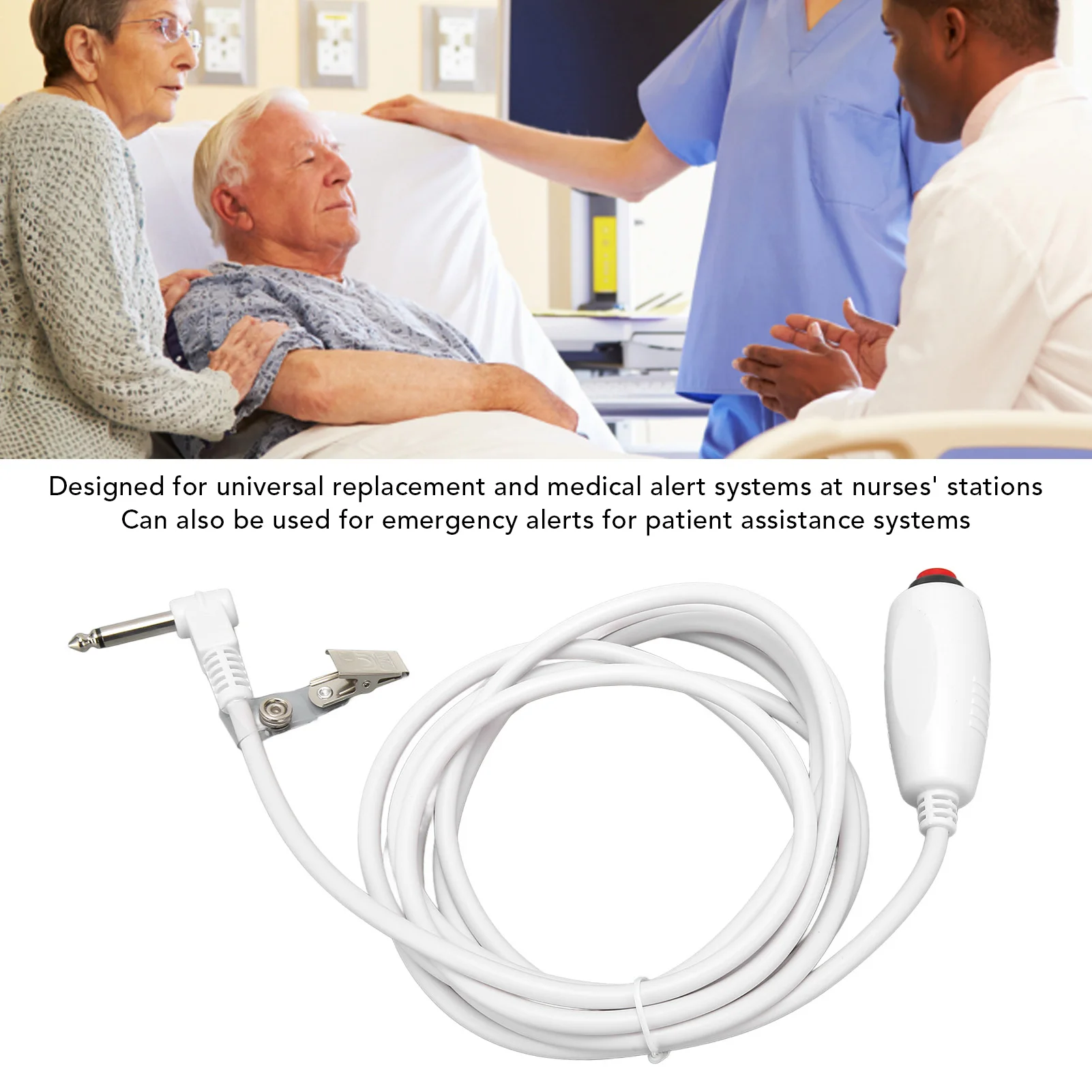 

Replacement Nurse Cord Push Button Cord Universal 6.35mm Interface Replacement Nurse Call Cord with Clip for Nurse Station 9.8ft