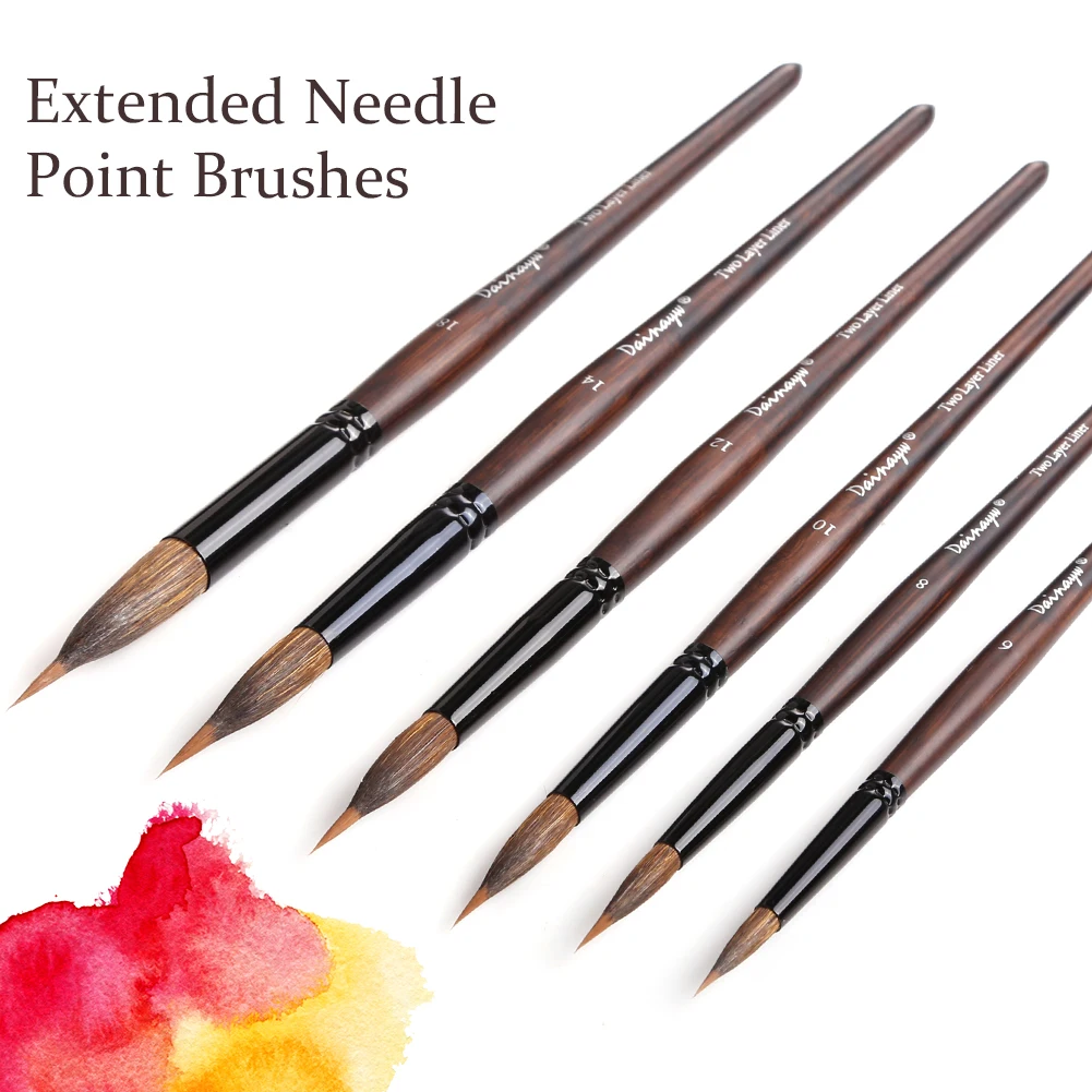 Dainayw Two Layer Liner Watercolor Brushes, Extended Needle Point Brushes, Squirrel Hair Mix Nylon for Art Detailing Painting