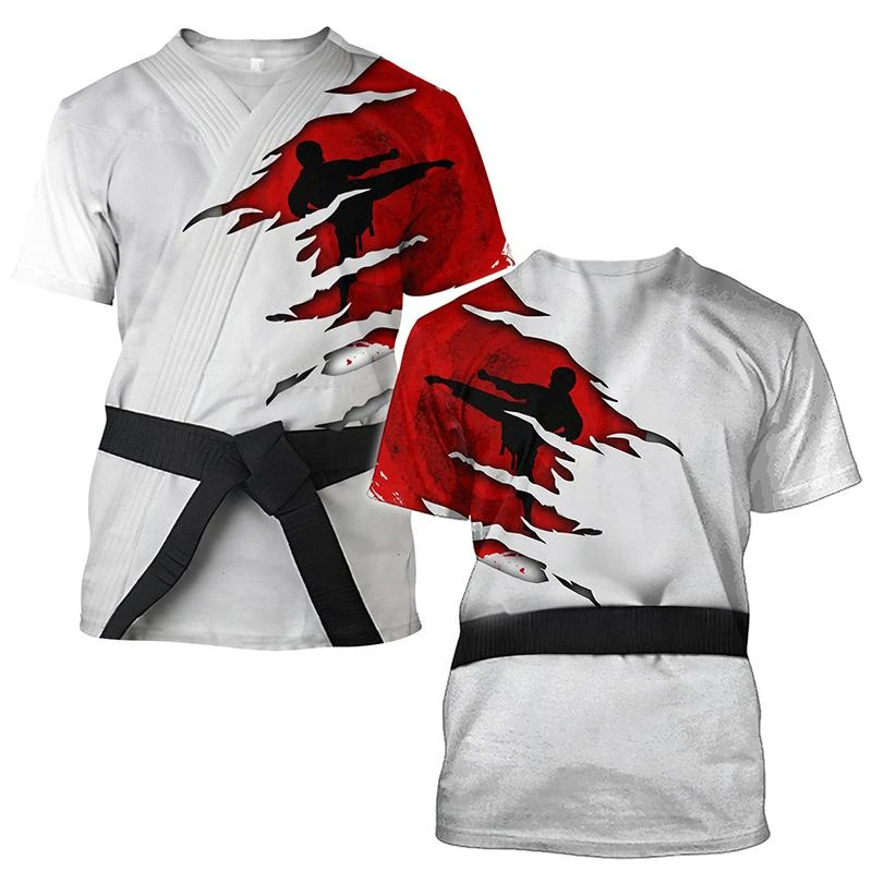 Fashion Karate Pattern T-shirts Summer Trend Short Sleeve Crew Neck Mens 3D Printed T Shirt Loose Sports Gym Quick Dry Tees Tops