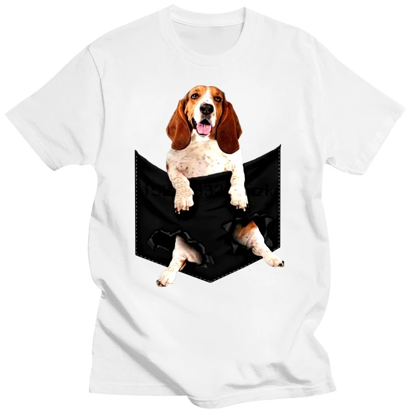 Men T Shirt Basset Hound Pocket Mid T Shirt Women T-Shirt