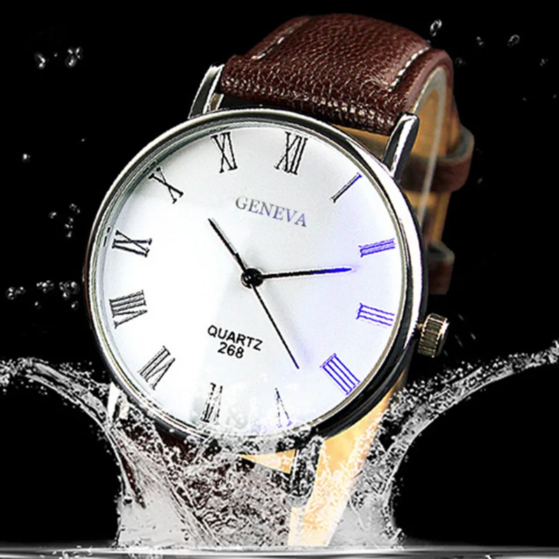 Genève-Montres-bracelets populaires pour hommes, marque de mode, lumière bleue, romain, littéral, montre d\'affaires, montres-bracelets à quartz,