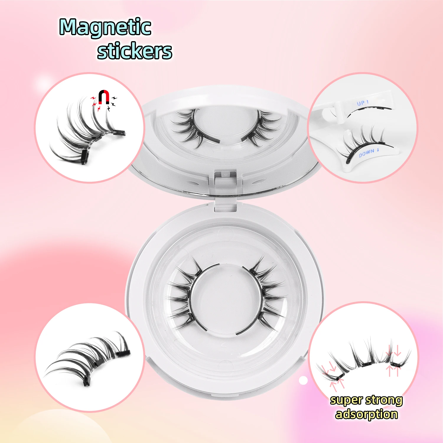 2 Pairs of Magnetic Eyelashes, Anime-Style Reusable Magnetic Eyelashes, Comes with Eyelash Curler and Mirror, Comic-Like, Little Devil Pointed Style False Eyelashes, Waterproof, No Glue Needed, Suitable for Sensitive Eyes view 3