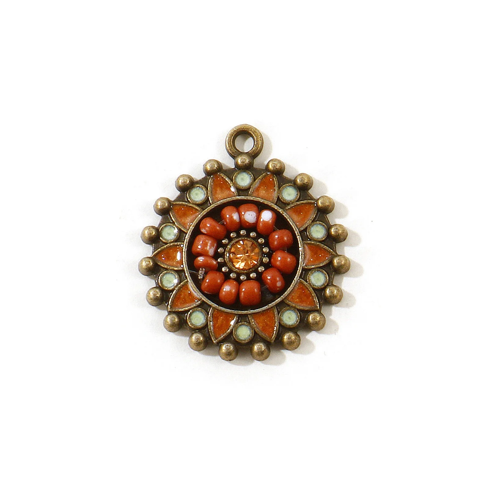 5 Stück Vintage Bohemia Charms, mehrfarbige Emaille-Anhänger aus Zinklegierung, rund, für Frauen, DIY-Halskette, Schmuck, Geschenkzubehör, 25 mm x 22 mm – Detail 4