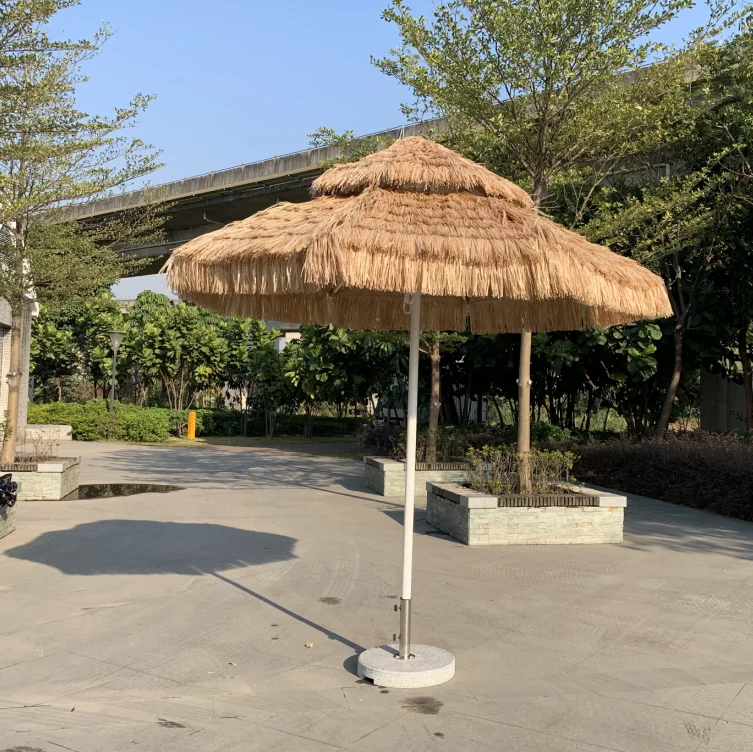 

Outdoor Big Size Garden Double-layer Mid Pillar Thatch Umbrella With Stand Marble Base Use For Villa Hotel Pool Beach Cafe