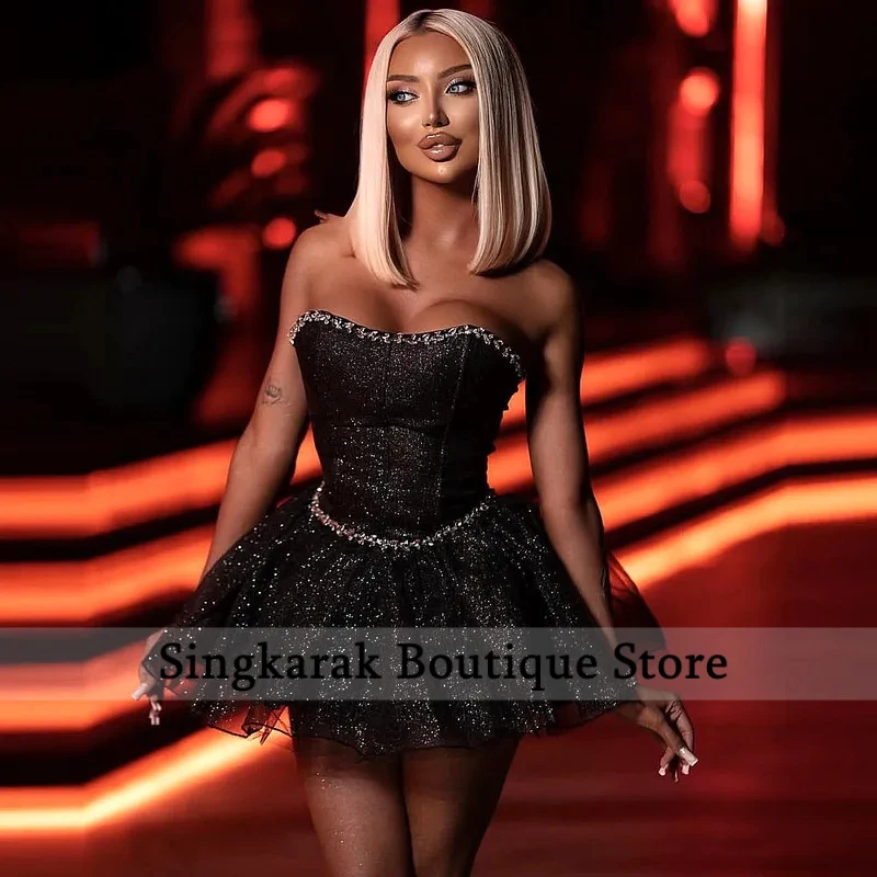 

Shiny Sequines Short Cocktail Dresses With Beads Sweetheart Corset Back Lacy Women Homeomcing Dress High Street Birthday Gowns