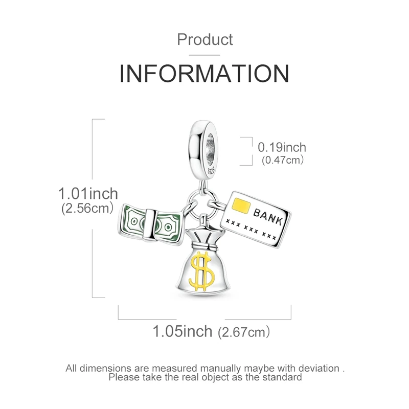 Charms Beads Money Bag Credit Card Cash Prosperity Dangle Plata Fit Original 925 Charms Bracelet Beads Jewelry Gifts for Women