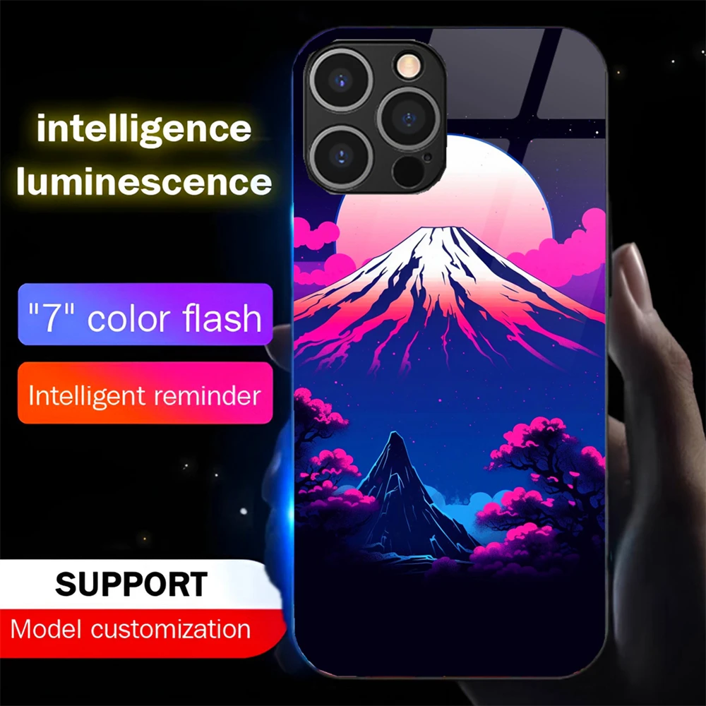 

Gothic Dark Mount Fuji LED Light Up Phone Case Glowing Back Cover For Samsung S26 S25 S24 S23 S22 S21 FE Note 20 Plus Ultra