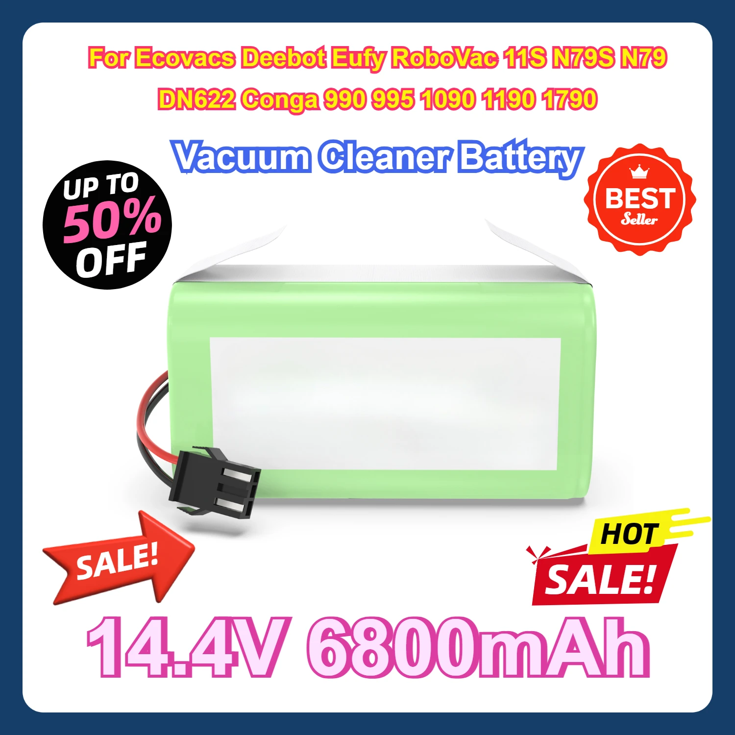 6800mAh 14.4V For Ecovacs Deebot Eufy RoboVac 11S N79S N79 DN622 Conga 990 995 1090 1190 1790 Vacuum Cleaner Battery