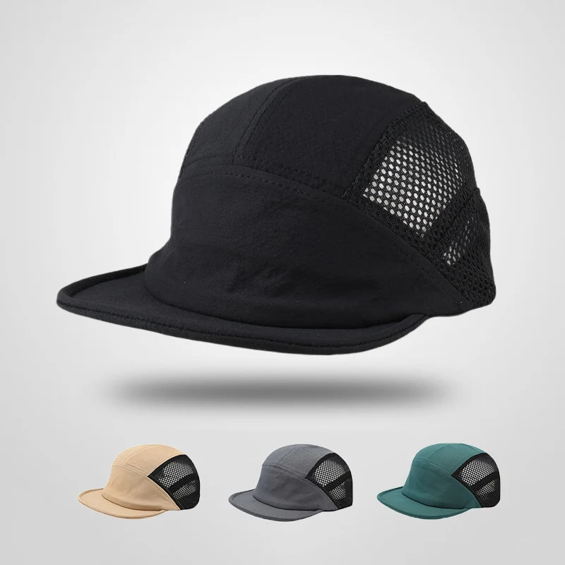 Koreański styl Szybkoschnące siateczkowe czapki z daszkiem Mężczyźni Kobiety Miękkie krótkie rondo Oddychające czapki Snapback 5-panelowe Outdoor