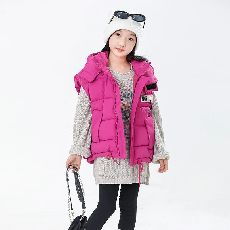 2025 أطفال منتفخ يندبروف مبطن جاكيت بلا إكمام الكورية نمط المتضخم سترة البضائع للطفل بنين الحرارية معزول في الهواء الطلق