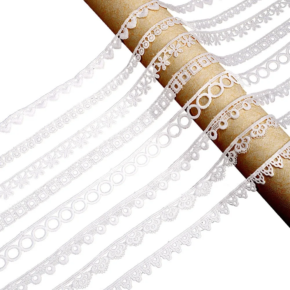 24 Yards 8 Styles Milk Fiber Lace Trim Ribbon Clothes Accessories White 1/2~3/4 inch(11.5~18mm) 3 yards/style