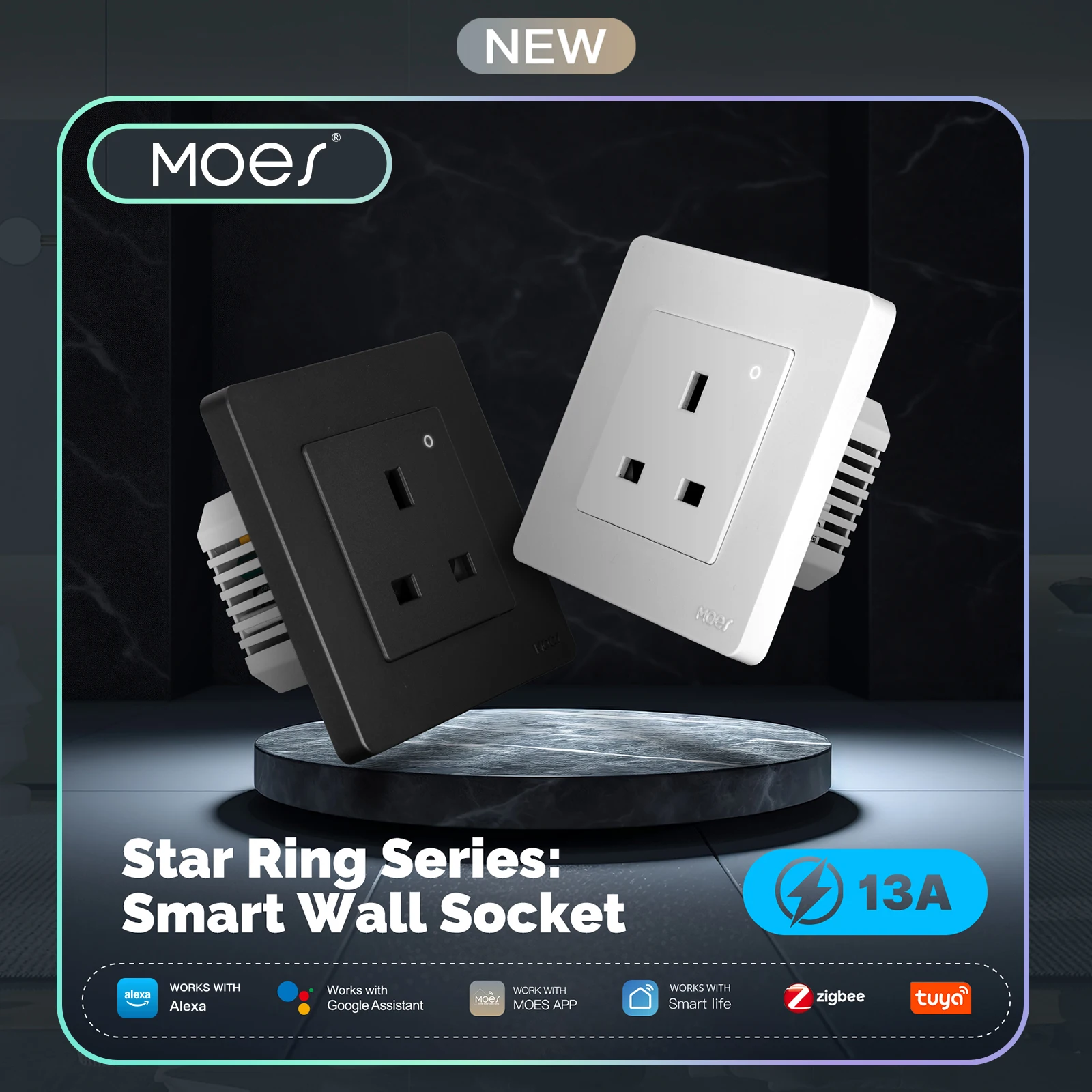 

MOES Tuya ZigBee Smart Socket UK Wall Embedded Outlet Energy Monitor Indicator App Remote Control Voice Cotrol Alexa Google Home