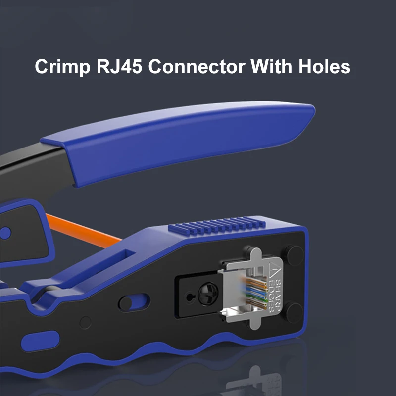 RJ45UTP tang Crimping instalasi, alat jaringan multifungsi kabel Ethernet melalui lubang konektor CAT5/6/7/8