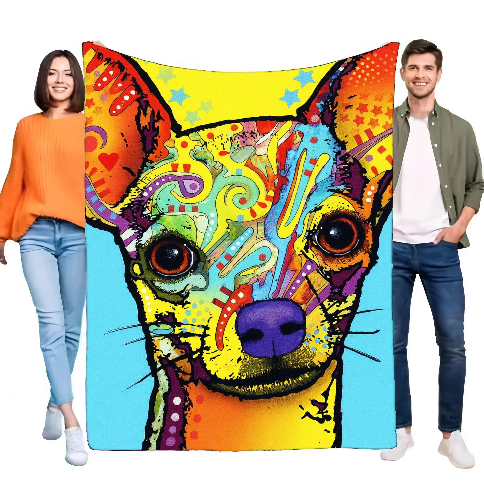 Colorful Chihuahua Blanket Soft Cozy Throw for Bed and Sofa Lightweight Decorative Pet Lover Gift