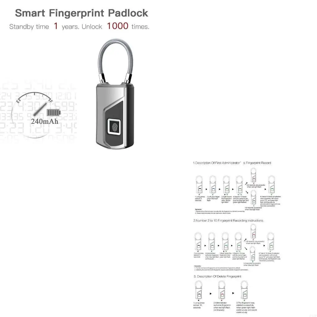 

Anti-Theft for Smart Padlock USB Rechargeable Waterproof for Girl Women Suitcase