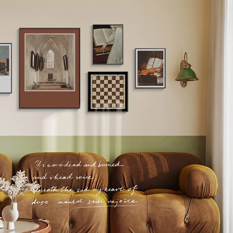 French retro living room decorative painting Nordic niche art sofa background wall hanging painting abstract light luxury combin