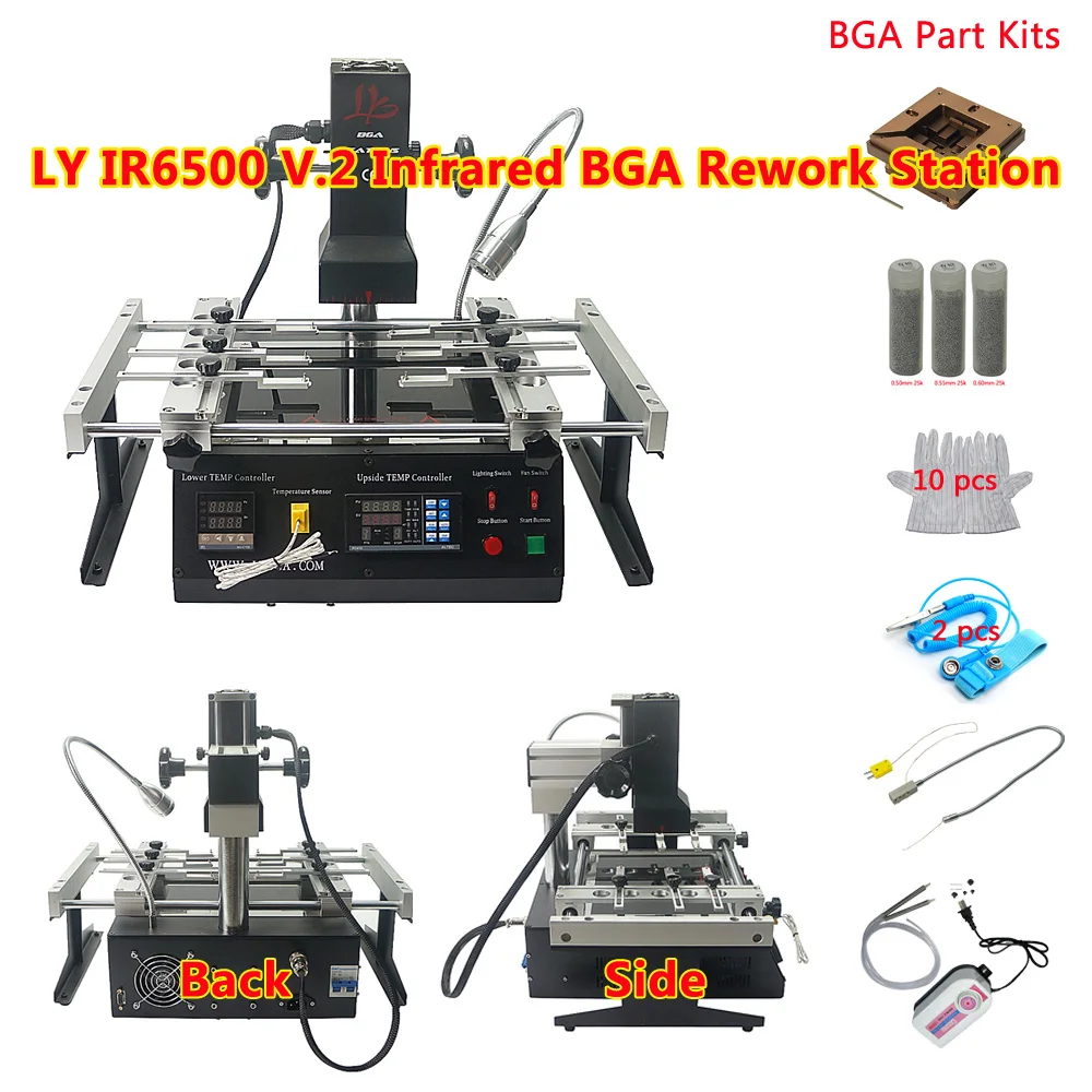 IR6500 V2 BGA Station Repairing Soldering Machine 2 Zones Infrared Rework Station 2300W with Reballing Kits Vacuum Suction Pump