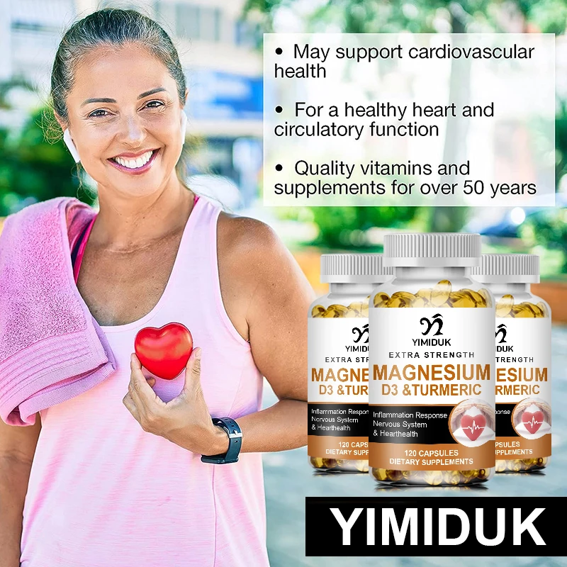 Magnesium & Vitamin D3 Capsule with Turmeric Healthy Heart and Nervous System, Strengthens Bones &Muscles, Improved Joint Health