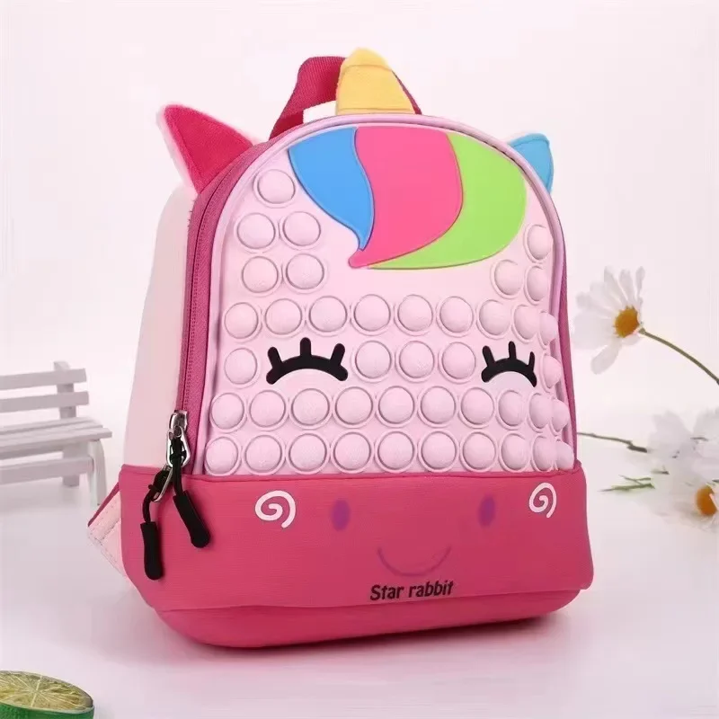 Animals Cartoon Pop Bubble School Backpack Fidget Toys Antistress Kawaii Bag Kids Kindergarten School Bag for Girls Boys Gift