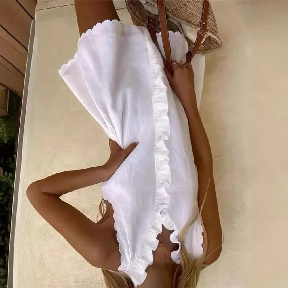 

Summer Dress Collar Dress Women Summer Dress Ruffle V Neck Mini Sleeveless A-line Loose Beach Flower Edge Short for Dating Prom