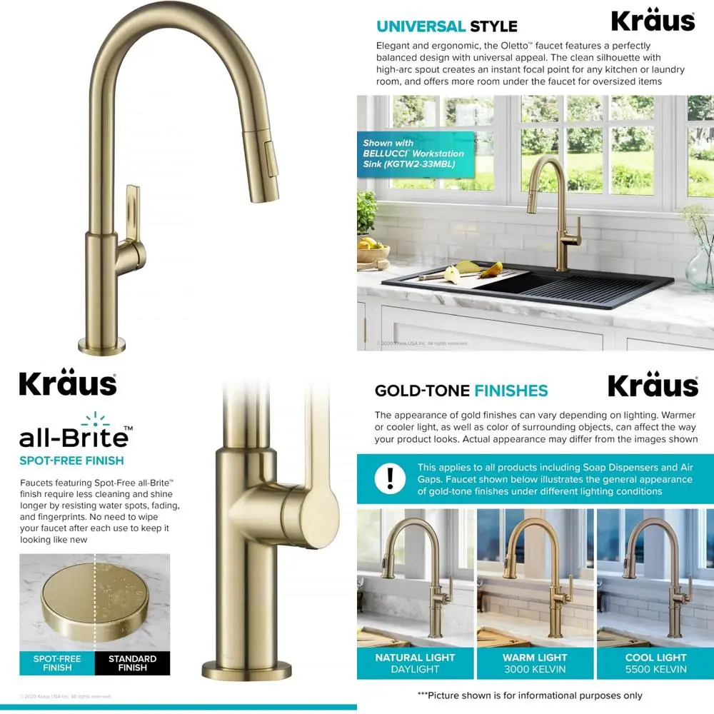 Kraus Oletto Single Lever Pull-Down Kitchen Faucet in Spotless Antique Champagne Bronze, Model KPF-2820SFACB