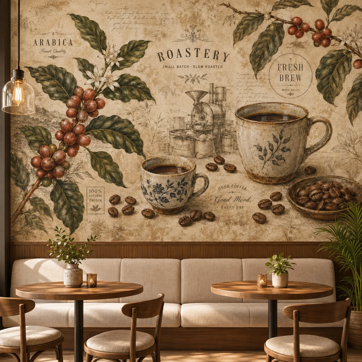Vintage Coffee Cafe Wall Mural Wallpaper Black Chalkboard Coffee Beans Cup Restaurant Bar Decor Glue Required Non-Self-Adhesive