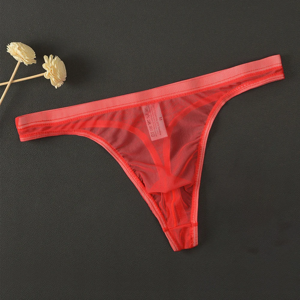 Men's Sexy Breathable Underpants T-Back G-String Briefs Transparent Lingerie Lightweight Thin Tight Solid Male Briefs Shorts