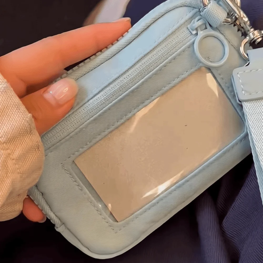 Portable Zipper Closure Wrist Bag Clear Window Nylon Card Case Purse Multi Pockets Small Size Keychain Coin Purse