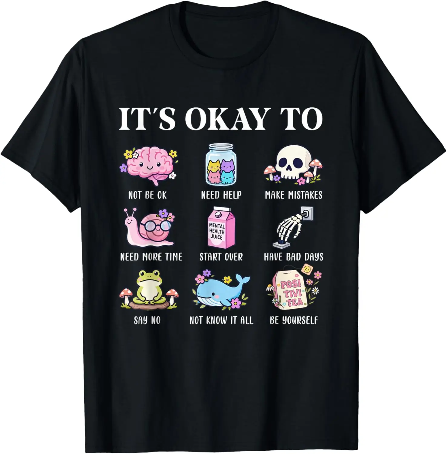 It's Okay To Positive Affirmation Mental Health Counselor T-Shirt 100% Cotton Trendy Y2K Short-Sleeve Tee – Soft, Quick-Drying, & Moisture-Wicking; Ideal for Sports or Casual Wear; Great Gift for Christmas or Halloween.