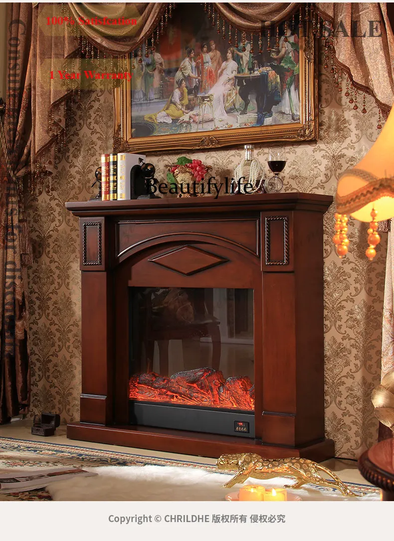 B567  American medieval dark electric fireplace decorative cabinet French retro simulation electronic heating fireplace