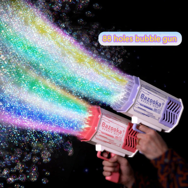Pistola de burbujas de cohete de 69/88 agujeros, juguete con luz colorida, máquina automática para hacer jabón de burbujas Gatlin, mitrolas, juguetes al aire libre para niños