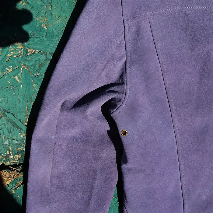 Men Purple Suede Cowhide Genuine Leather Jacket Mendoza Moon Pocket Lapel Fashion Biker Coat 141 S53c7fc13f0904998ad6c43b7a7ccddd2S