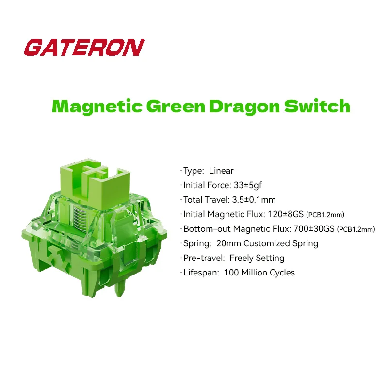 GATERON Magnetic Green Dragon switch, Linear, Freely setting pre-travel, Hall Sensor Effect for Magnetic Keyboard Gaming Office