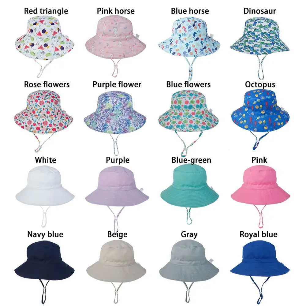 Swimming Hats For 0-8 Years UV Protection Neck Ear Cover Beach Cap with Adjustable Chin Strap Nice Baby Sun Hat Bucket Hat