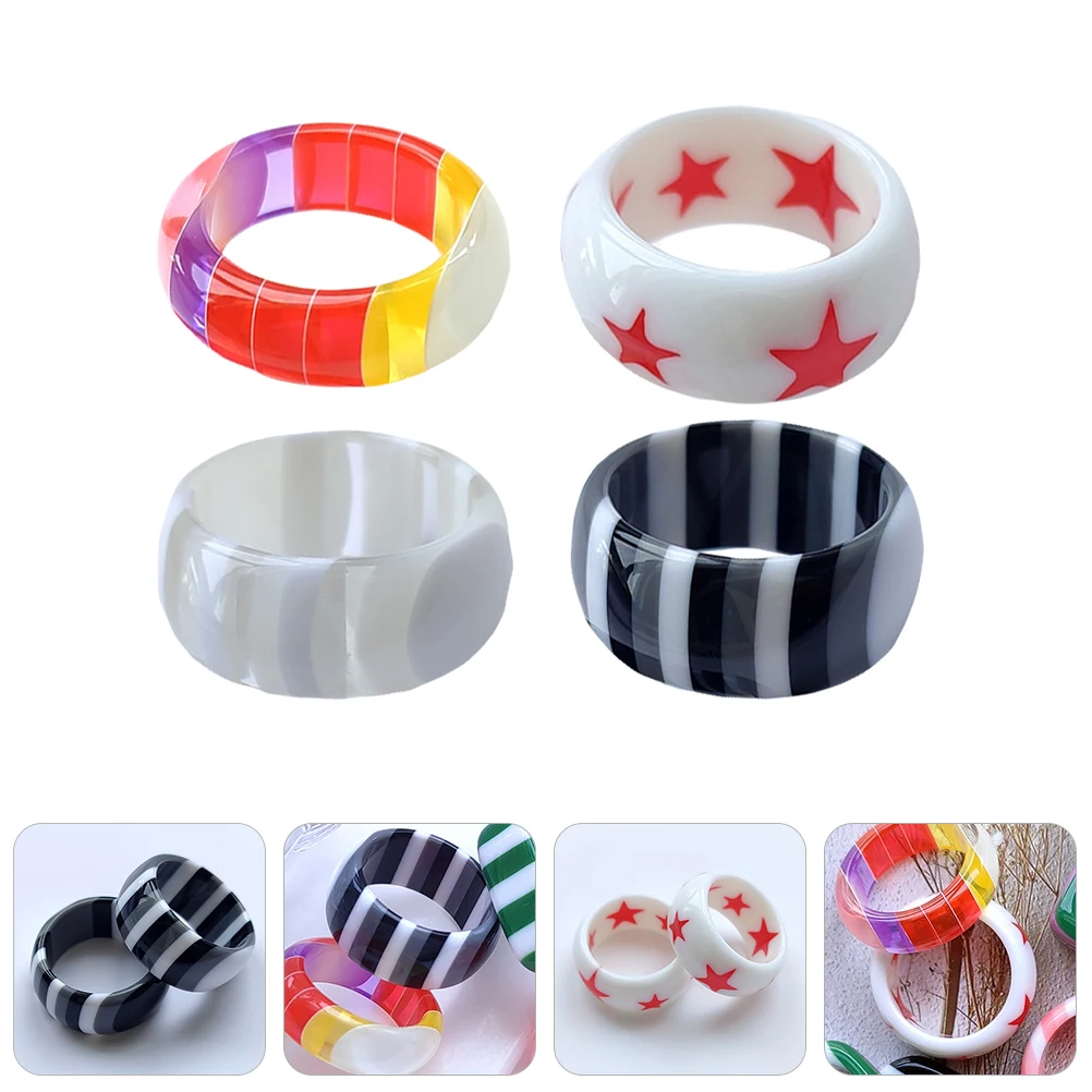 

4pcs Rings for Women Striped Multicolor Chunky Finger Decor Elegant Design Knuckle Ring Trendy Finger Decor Gifts