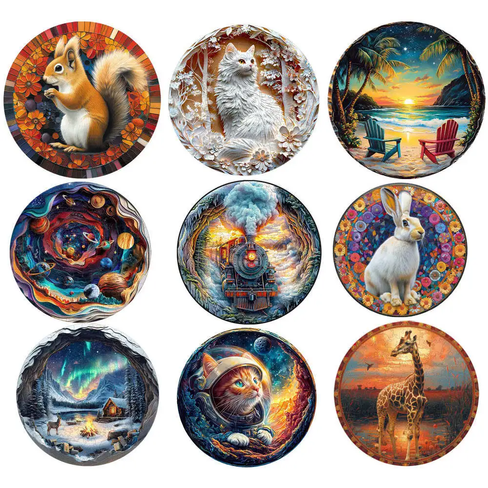 فريدة من نوعها خشبية الحيوان بانوراما الألغاز الملونة أرنب القط الكلب ثلاثية الأبعاد لغز هدية لعبة تفاعلية للبالغين الاطفال التعليمية بانوراما