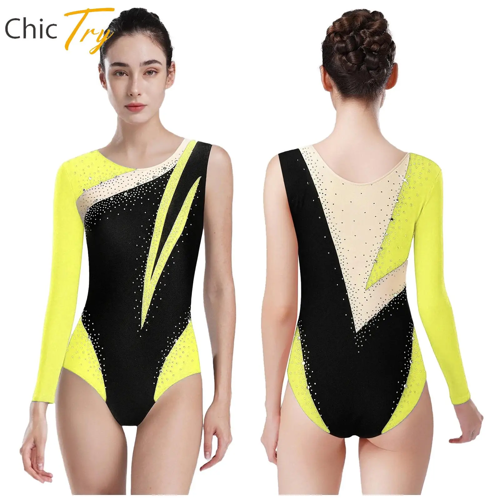 

Women's Ballet Dance Leotard Gymnastics Dance Performance Costume Color Block Workout Bodysuit Athletic Figure Skating Clothes