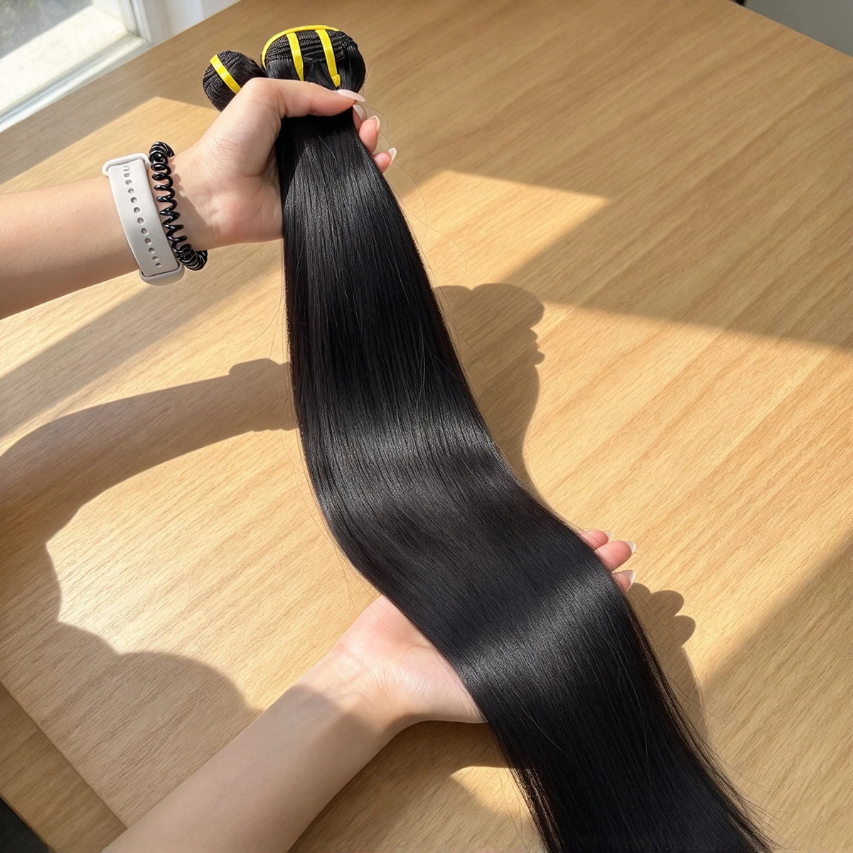 16A, glattes, echtes Haar, doppelt gewebt, unbehandeltes, naturbelassenes Haar, 100 % unbehandelt, zum Einnähen, natürliche Farbe für Damen. – Detail 6
