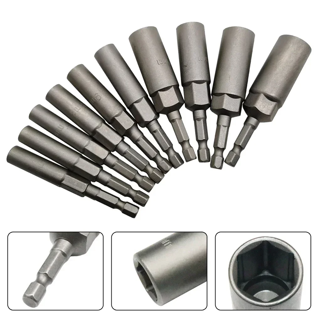 Socket Adapter Hex Sockets Hex Shank Impact Nut Driver Set Set 5.5/6/7/8/9/10/11/12/13/14MM Chrome Vanadium Steel