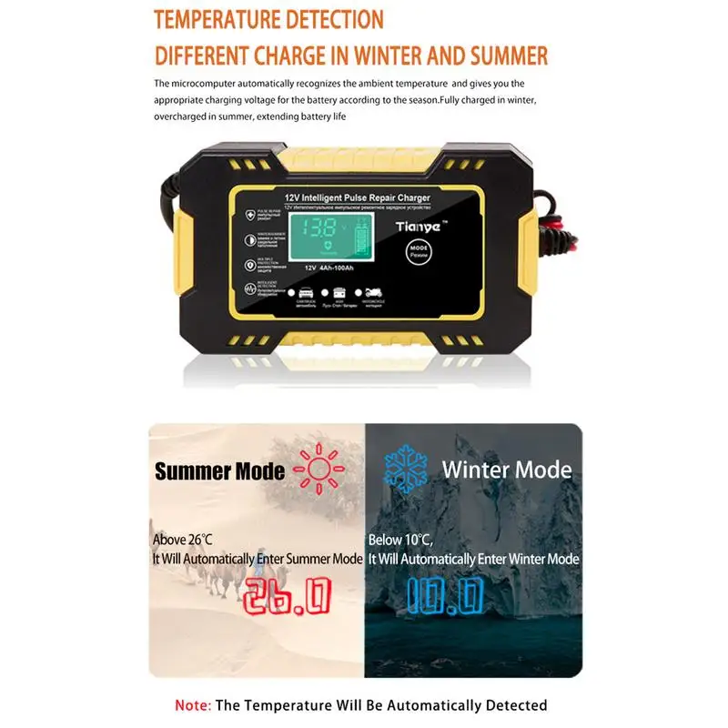 

Car Battery Charger, Intelligent Automatic Digital Display Full Battery Charger Power Pulse Repair Pulse Repair Charger for Car