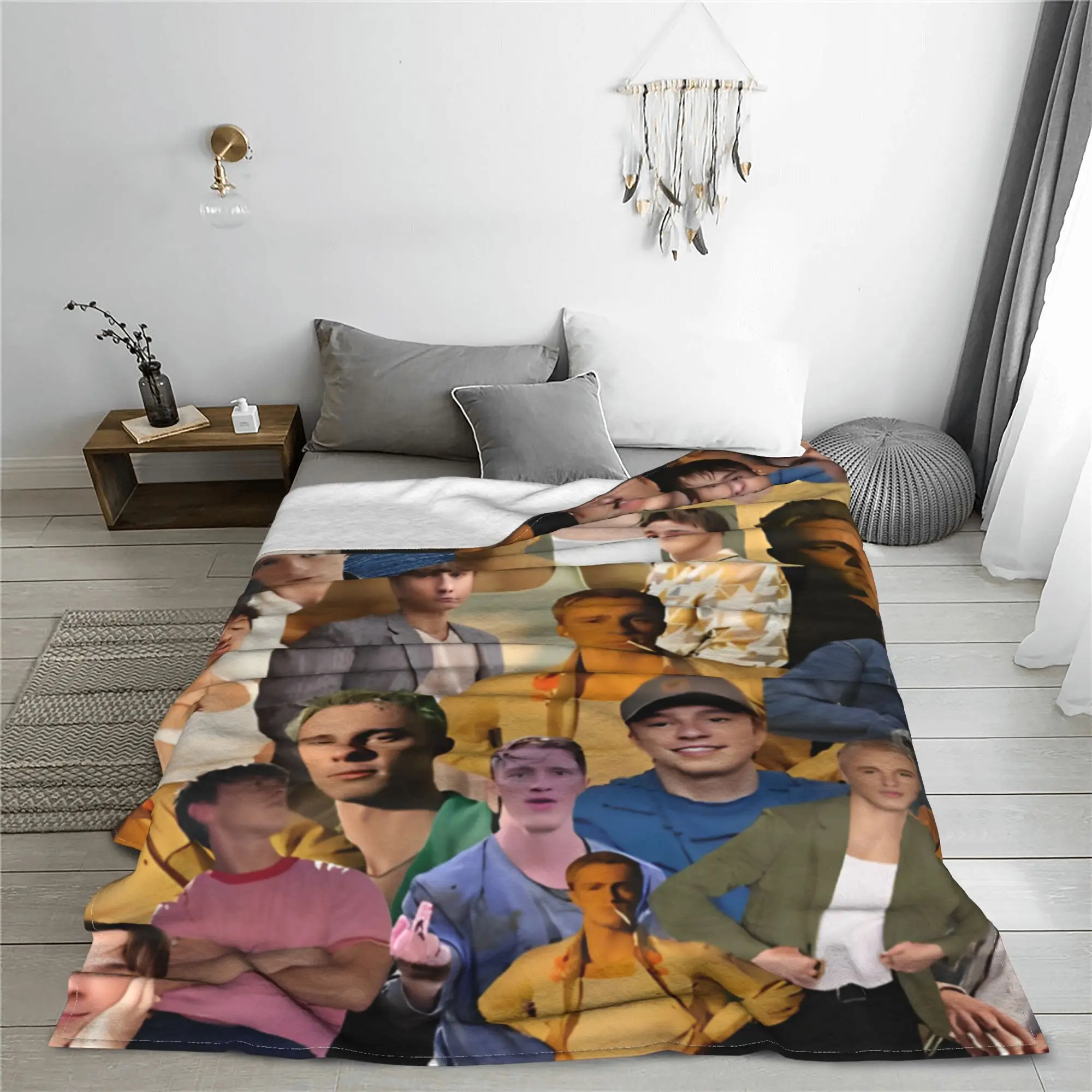 Drew Starkey Photo Collage Blanket Dog Anime Flannel Throw Blanket Bedroom Sofa Decoration Soft Warm Bedspreads